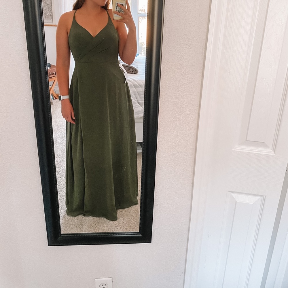 Long Olive Green Formal Dress!